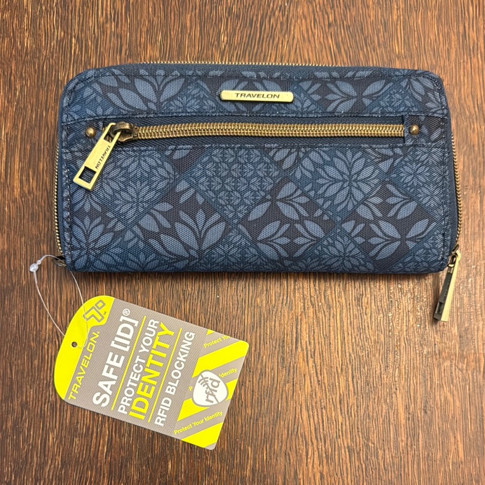 Travelon Navy Leaf Pattern Wallet